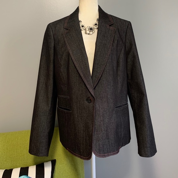 Nine West Denim Jean Tailored Blazer Jacket
